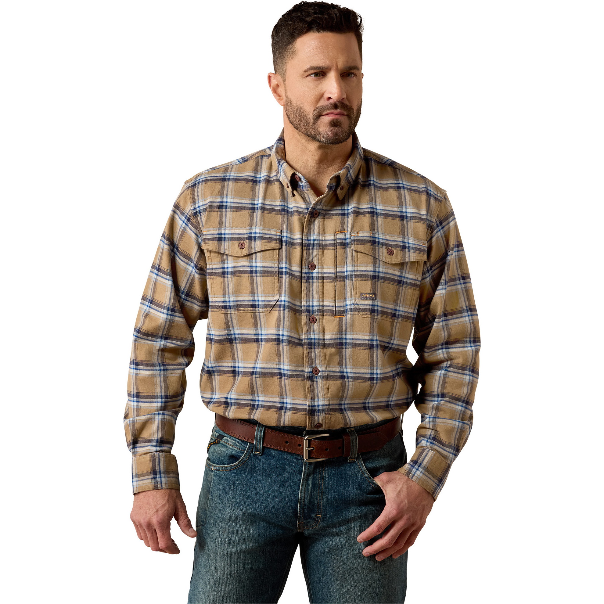 2026 Ariat Mens Rebar Flannel Durastretch Work Shirt 10079170 - Field Khaki